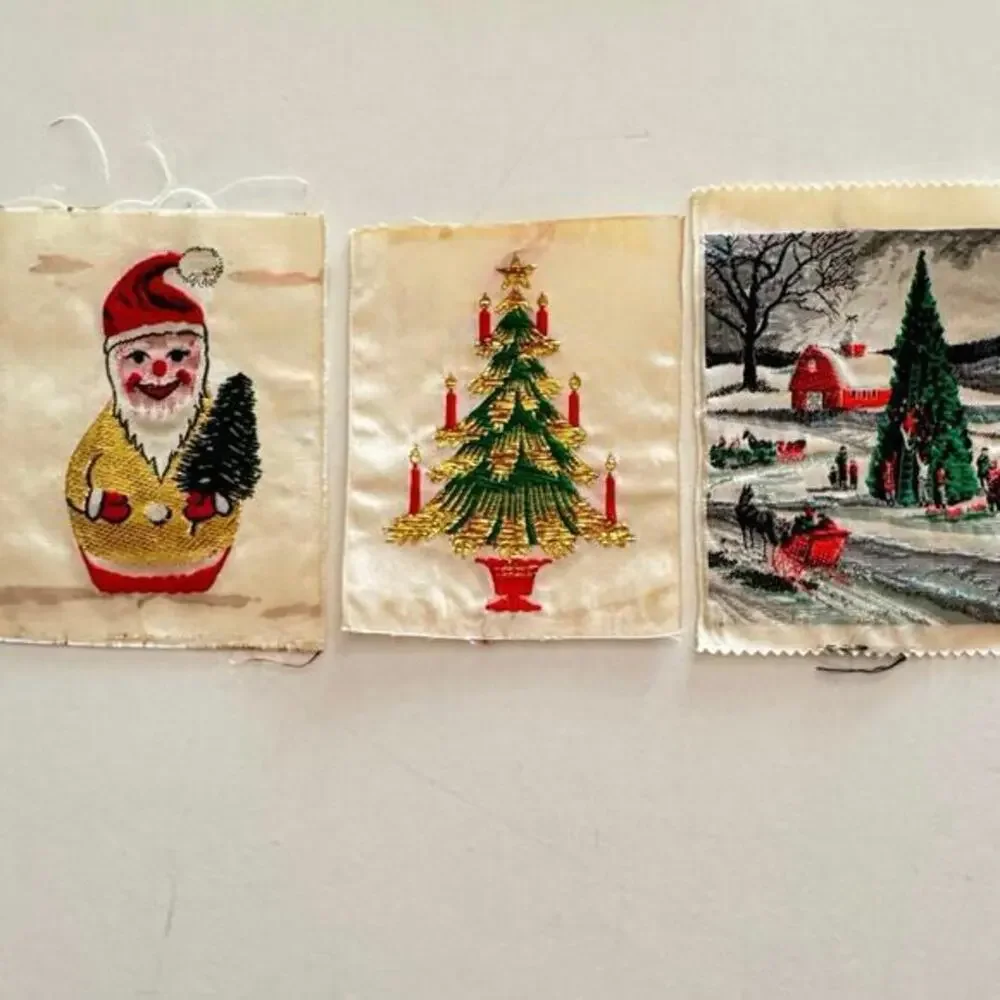 Set 3 Christmas Themed Miniature Warner Artex Silk Woven Jacquard Tapestries